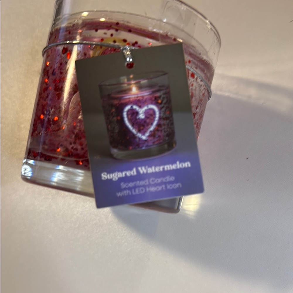 Room Essentials Sugared Watermelon Candle with LED Heart Icon - Red